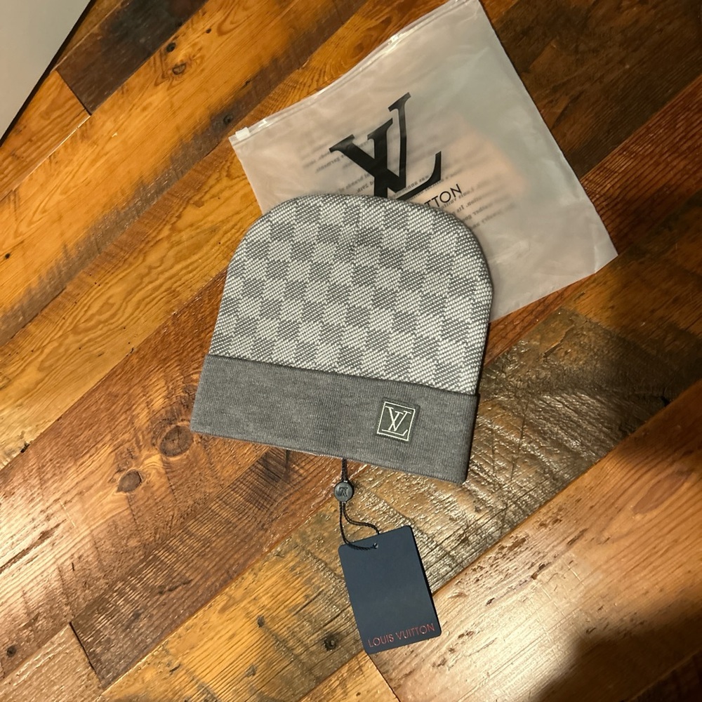 Louis Vuitton Gray Damier Knit Hat ONE OF ONE